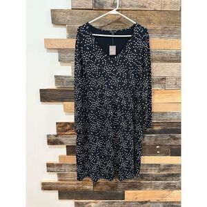 J Jill NWT Black Tan Print Knit Dress Wearever Collection Long Sleeve Sz 1X